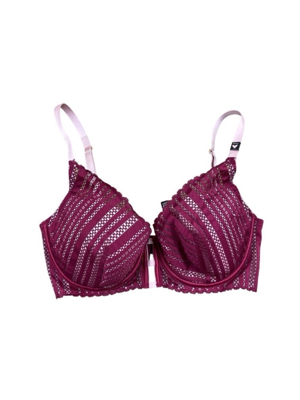 Victoria’s Secret burgundy and pink lace lined plunge bra
